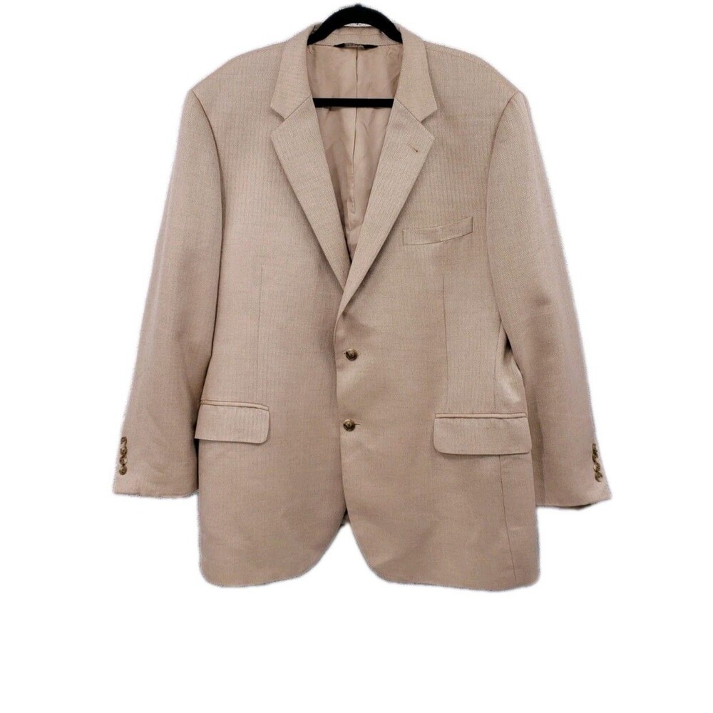 Jos A Bank Blazer Men's 48R Beige Silk Camel Hair Blend Herringbone Tweed Jacket